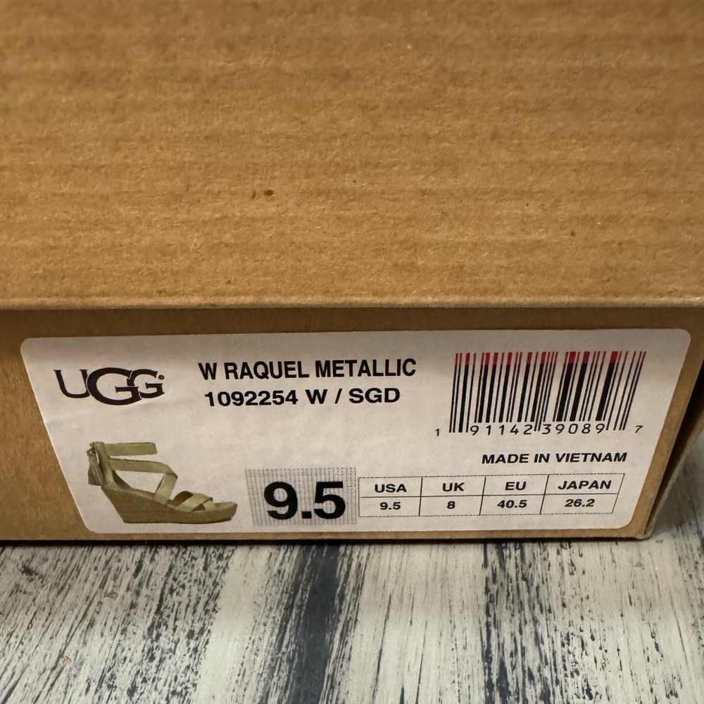 UGG Women’s Raquel Metallic Platform Wedge Sandals In Soft Gold Size 9.5 - Picture 14 of 16